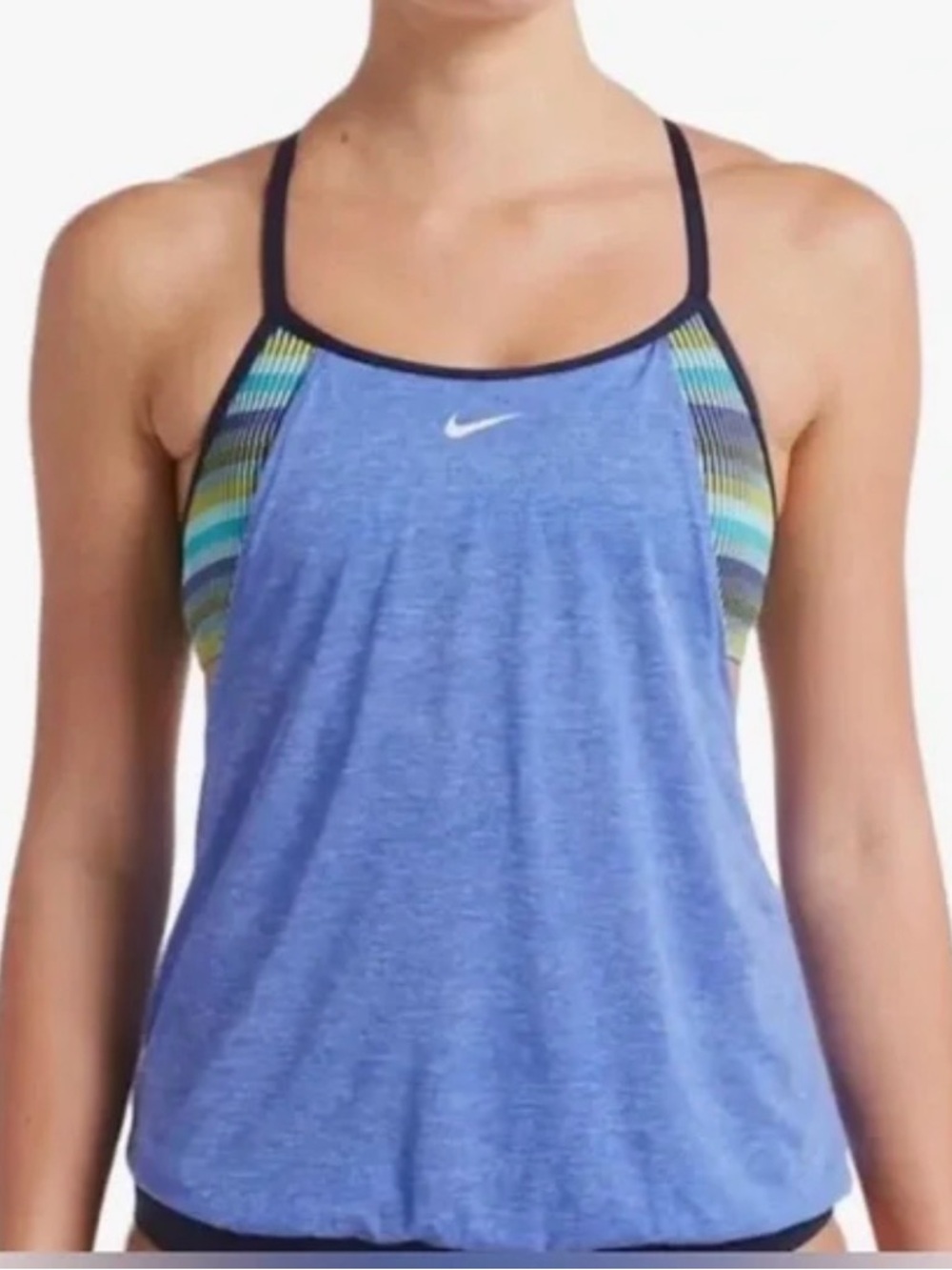 Nike Blue Heathered Tank with Striped Side Panels